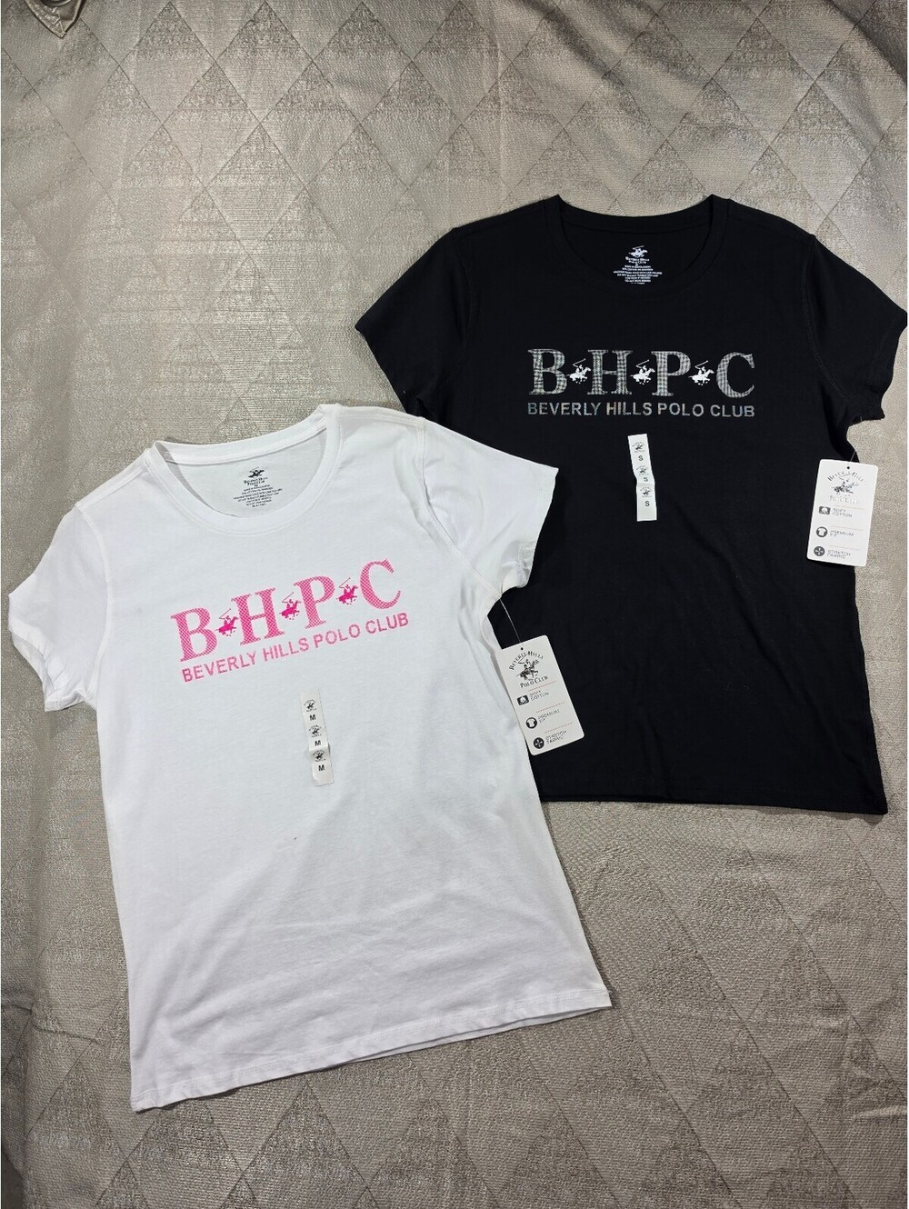 Beverly Hills Polo Club Women's T-Shirt Set, Medium, Black & White with Logo